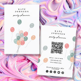 Pastel Balloons Party Planner QR Code Social Media Visitkort
