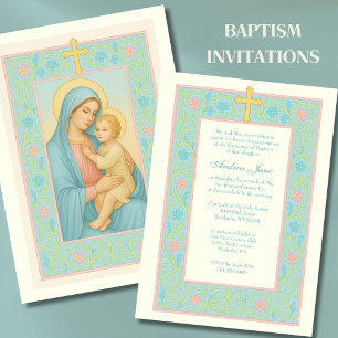 Pastel Baptism Mary och Jesus Blommigt Inbjudningar