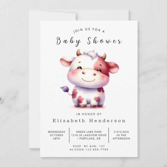 Pastel Barn Cow Baby Shower Inbjudningar (Framsida)