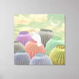 Pastel Barrel Cactus Parrot Måne himlar Collage Canvastryck