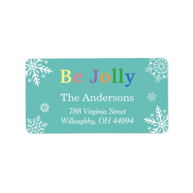 Pastel Be Jolly Snöflingor Holiday Greetings Adressetikett (Framsidan)