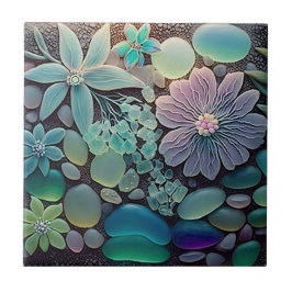 Pastel Beach Glass Flower Mosaic Kakelplatta