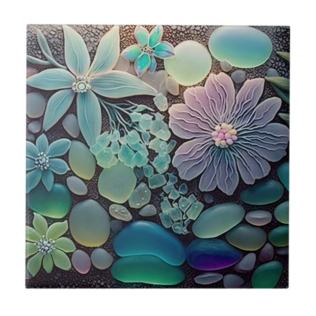 Pastel Beach Glass Flower Mosaic Kakelplatta (Framsidan)