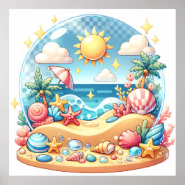Pastel Beach Nursery Snö Globe Poster