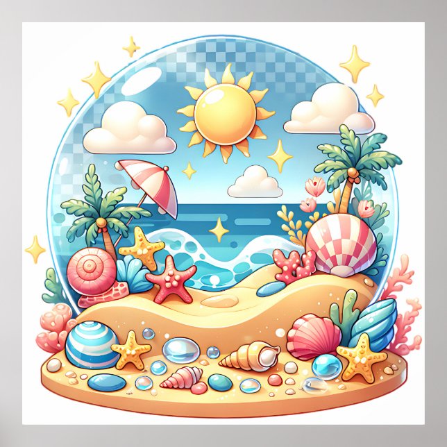 Pastel Beach Nursery Snö Globe Poster (Framsidan)