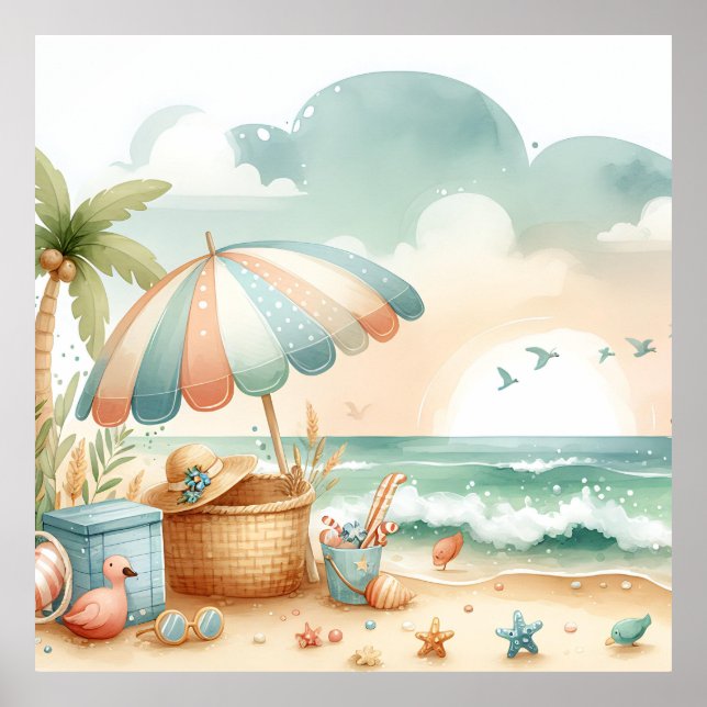 Pastel Beach Plantskola Affisch (Framsidan)