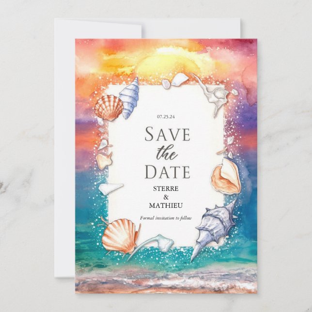 Pastel Beach Wedding med vattenfärg Spara Datumet (Framsida)