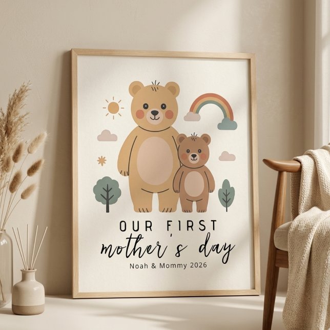 Pastel Bear Mom Baby First Mothers Day Art Poster (Skapare uppladdad)