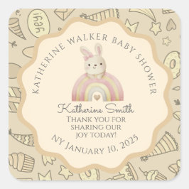 pastel beige bunny cute party babyshower fyrkantigt klistermärke