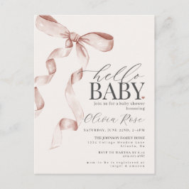 Pastel Beige Coquette Bow Girl Baby Shower Inbjuda Vykort