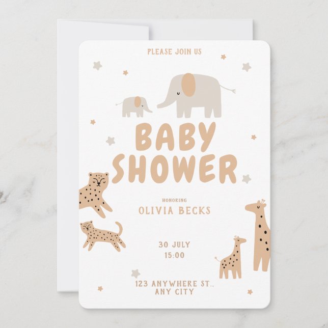 Pastel Beige Cute Illustrative Baby Shower Inbjudningar (Framsida)