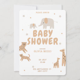 Pastel Beige Cute Illustrative Baby Shower Inbjudningar