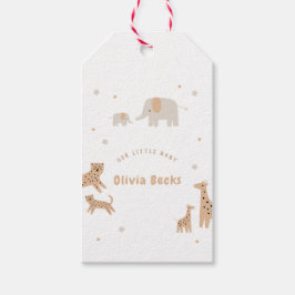 Pastel Beige Cute Illustrative Baby Shower Presentetikett