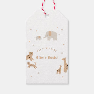 Pastel Beige Cute Illustrative Baby Shower Presentetikett