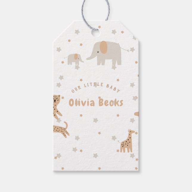 Pastel Beige Cute Illustrative Baby Shower Presentetikett (Framsidan)