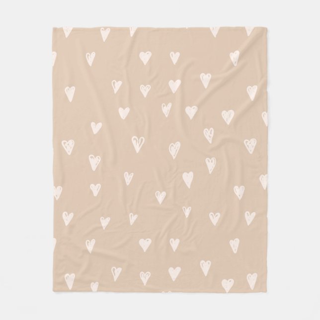Pastel Beige Doodles Cute Heart Mönster Fleecefilt (Framsidan)