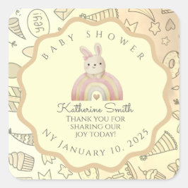 pastel beige Whimsical Pastel Stickers Babyshower Fyrkantigt Klistermärke