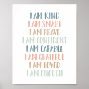 Pastel-bekräftelser för barn Nursery Decor Poster