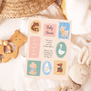 Pastel Bild Ram Woodland Baby Shower Inbjudan