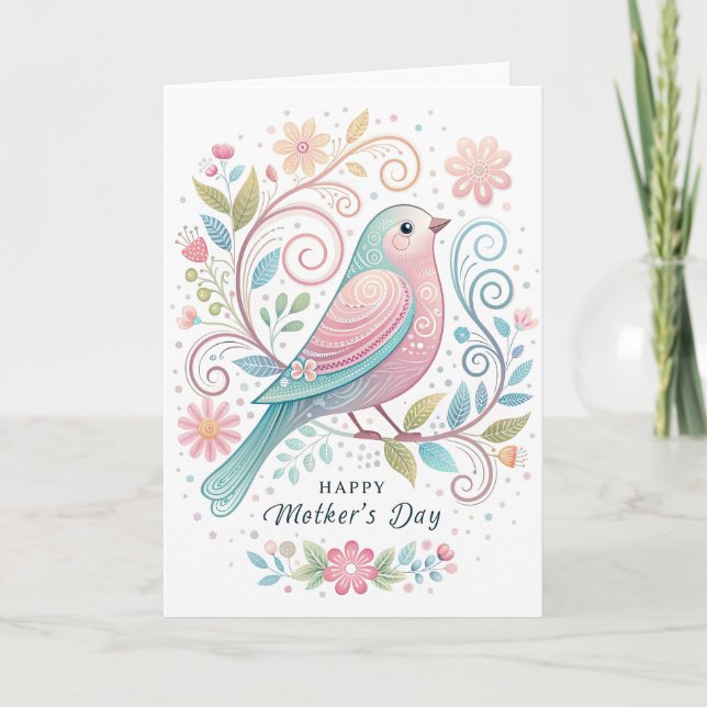 Pastel Bird Mors dag Card Meddelande (Framsida)