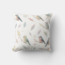 Pastel Birds & Lövs Nature-Inspired Dekorativ kudd