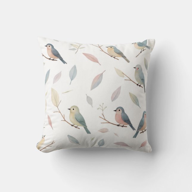 Pastel Birds & Lövs Nature-Inspired Dekorativ kudd Kudde (Framsida)