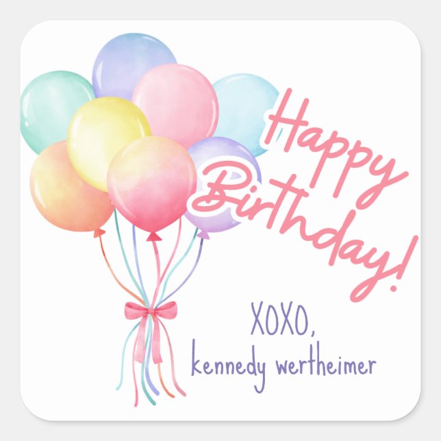 Pastel Birthday Balloons Sticker Fyrkantigt Klistermärke (Framsida)