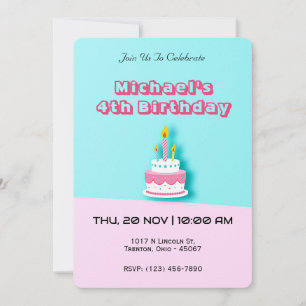Pastel Birthday Cake med ljus Inbjudningar