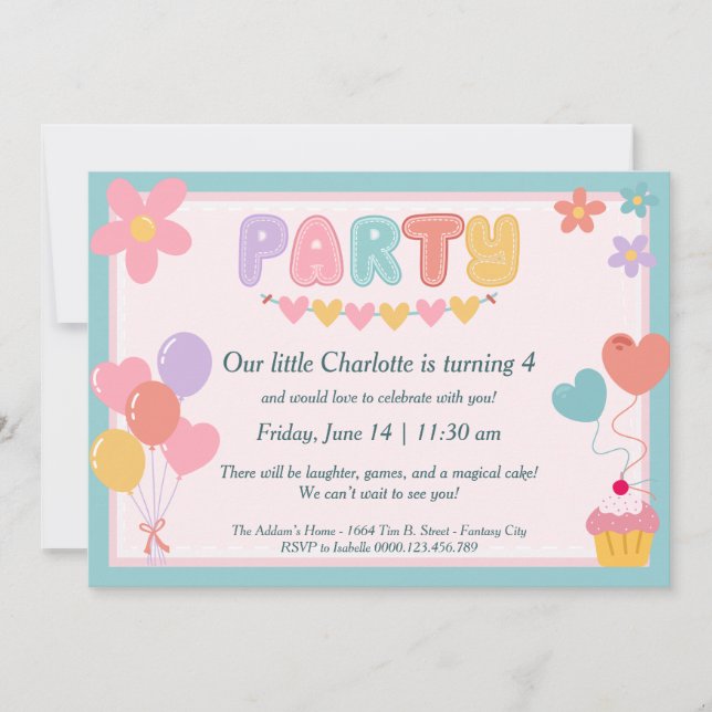 Pastel Birthday-inbjudan Inbjudningar (Framsida)