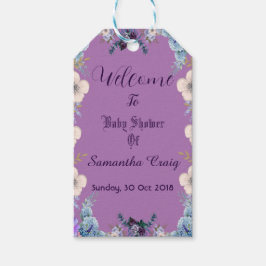 Pastel Blåa blommor Buds Lila Lilac Baby Shower Presentetikett