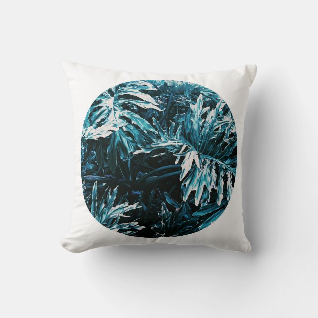 Pastel Blek Grönt Plant Löv White Circle Cushion Kudde (Framsida)