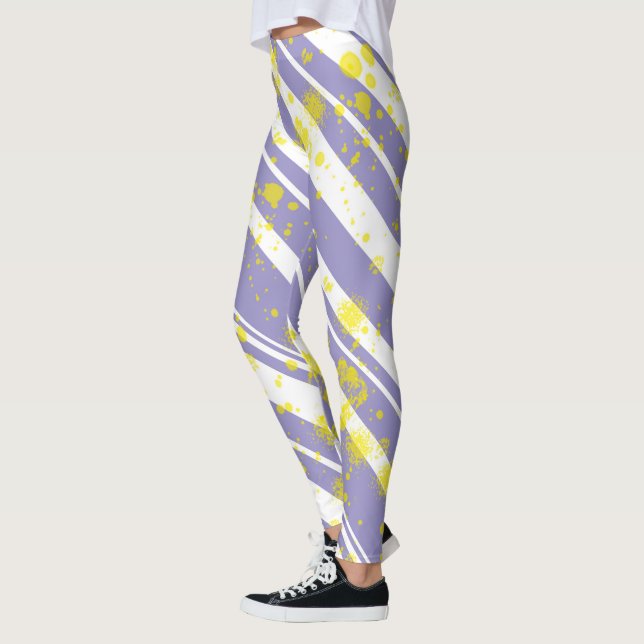 Pastel Blek Lavender Lila Abstrakt Art Leggings (Vänster)