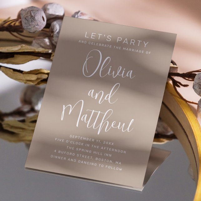 Pastel blek taupe typography script bröllop + QR Inbjudningar (Skapare uppladdad)