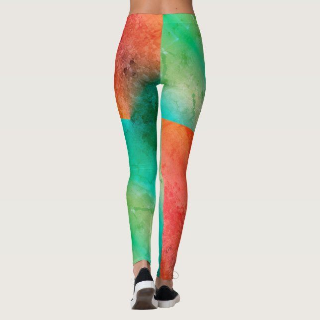 Pastel Blek Turcos Coral Abstrakt Art Leggings (Baksida)