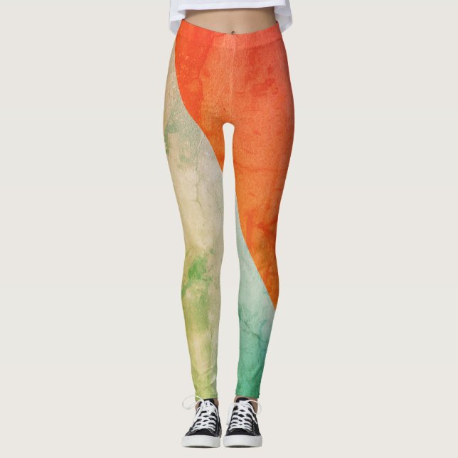 Pastel Blek Turcos Coral Abstrakt Art Leggings (Framsida)