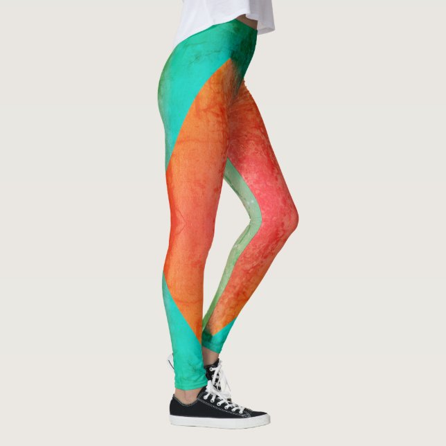 Pastel Blek Turcos Coral Abstrakt Art Leggings (Höger)