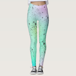 Pastel Blek Turcos Rosa Abstrakt Art Grått Spots Leggings