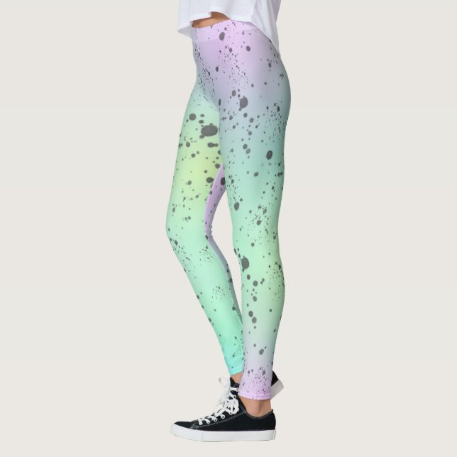 Pastel Blek Turcos Rosa Abstrakt Art Grått Spots Leggings (Vänster)