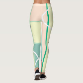 Pastel Blek Turcos Rosa Abstrakt Art Linjer Leggings
