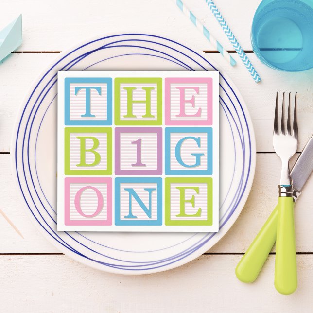 Pastel Block Letter Big One First Birthday Party Pappersservett (Skapare uppladdad)