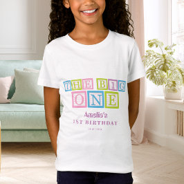 Pastel Block Letters Big One First Birthday T Shirt