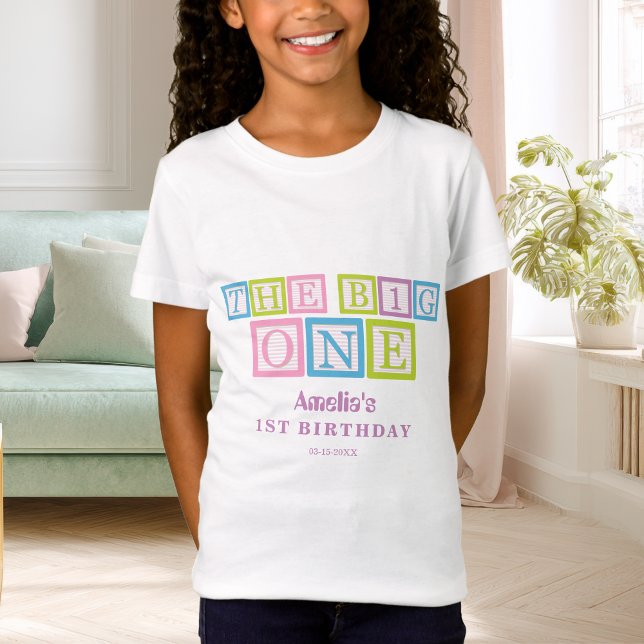 Pastel Block Letters Big One First Birthday T Shirt (Skapare uppladdad)