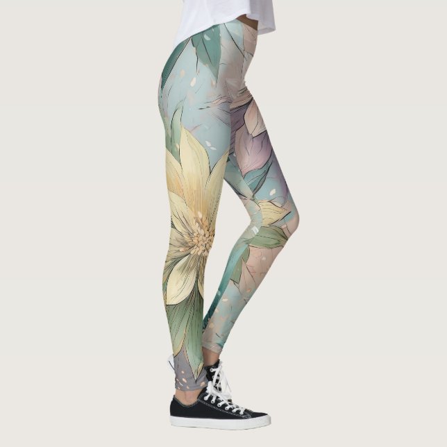 Pastel Blommar Burst: Blommigt Explosion Mönster Leggings (Höger)