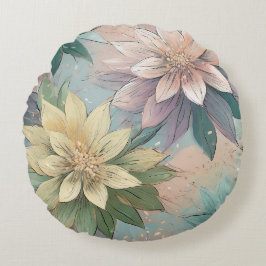 Pastel Blommar Burst: Blommigt Explosion Mönster Rund Kudde