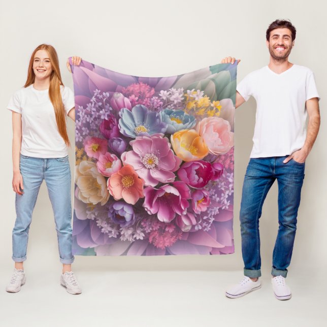 Pastel Blommar Harmony Blommigt Elegance Fleecefilt (På plats)
