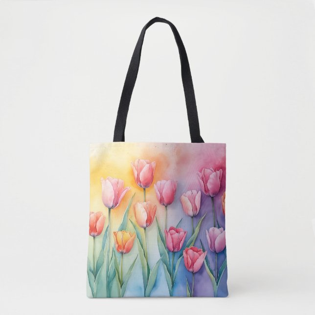 Pastel Blommar Tulips Tote Bag Tygkasse (Framsida)