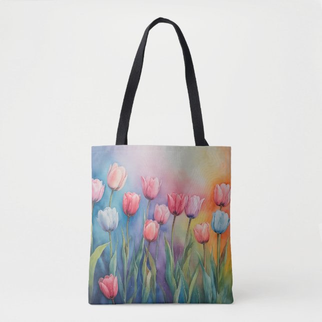 Pastel Blommar Tulips Tygkasse (Framsida)