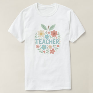 Pastel Blommigt Apple Teacher Design T Shirt