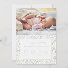 Pastel Blommigt Baby Birth Announcement Photo Card Inbjudningar