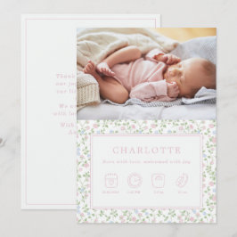 Pastel Blommigt Baby Birth Announcement Photo Card Inbjudningar